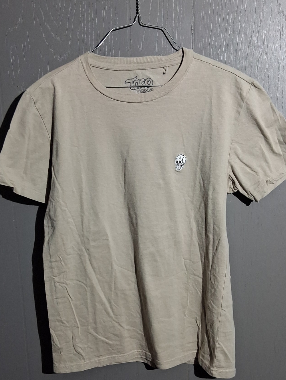 Taco Tuesday Skull Embroidered Short Sleeve Tee — Tan